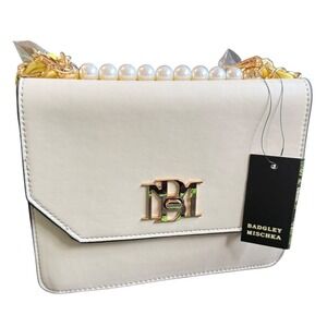 Badgley Mischka Cream Crossbody with Pearl Top Handle and Gold Hardware